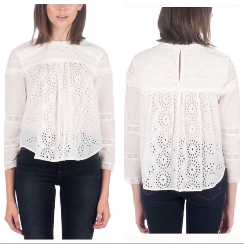 EUC Sea New York White Cotton Eyelet Top